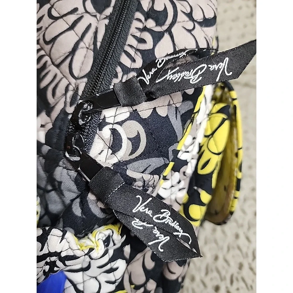 Vera Bradley Backpack Bag Baroque Yellow Black Floral Quilted Pockets Top Handle
